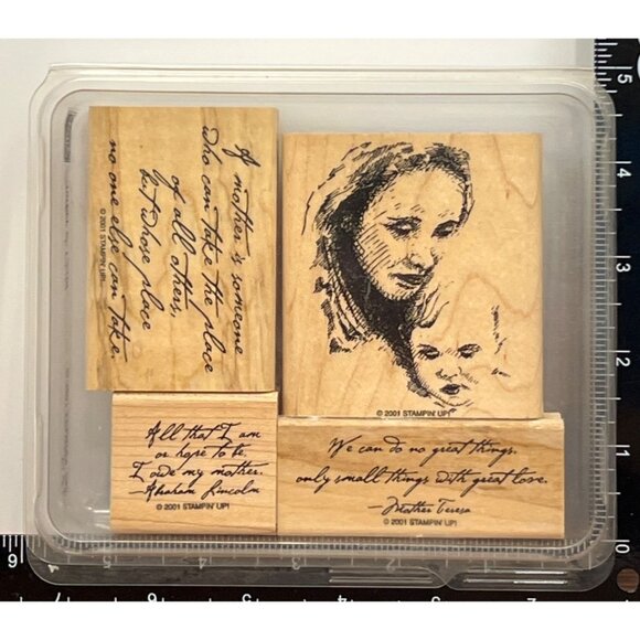 STAMPIN' UP! MOTHER & CHILD Wood Rubber Stamp SET MOTHER TERESA ABE LINCOLN - Picture 2 of 5